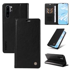 YIKATU Litchi Card Magnetic Automatic Suction Leather Flip Cover for Huawei P30 Pro - Black