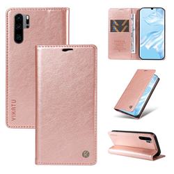YIKATU Litchi Card Magnetic Automatic Suction Leather Flip Cover for Huawei P30 Pro - Rose Gold