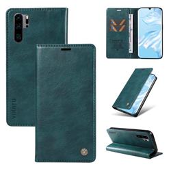 YIKATU Litchi Card Magnetic Automatic Suction Leather Flip Cover for Huawei P30 Pro - Dark Blue