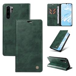 YIKATU Litchi Card Magnetic Automatic Suction Leather Flip Cover for Huawei P30 Pro - Green