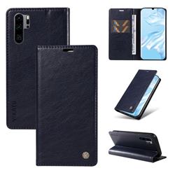 YIKATU Litchi Card Magnetic Automatic Suction Leather Flip Cover for Huawei P30 Pro - Navy Blue