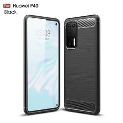 Luxury Carbon Fiber Brushed Wire Drawing Silicone TPU Back Cover for Huawei P40 - Black