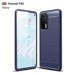 Luxury Carbon Fiber Brushed Wire Drawing Silicone TPU Back Cover for Huawei P40 - Navy