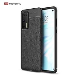 Luxury Auto Focus Litchi Texture Silicone TPU Back Cover for Huawei P40 - Black