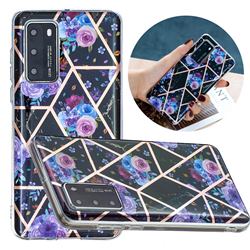 Black Flower Painted Marble Electroplating Protective Case for Huawei P40