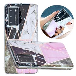 Pink and Black Painted Marble Electroplating Protective Case for Huawei P40