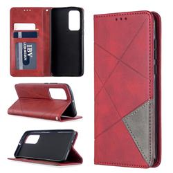 Prismatic Slim Magnetic Sucking Stitching Wallet Flip Cover for Huawei P40 - Red