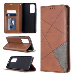 Prismatic Slim Magnetic Sucking Stitching Wallet Flip Cover for Huawei P40 - Brown