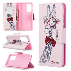 Glasses Giraffe Leather Wallet Case for Huawei P40