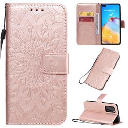 Embossing Sunflower Leather Wallet Case for Huawei P40 - Rose Gold