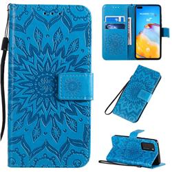 Embossing Sunflower Leather Wallet Case for Huawei P40 - Blue