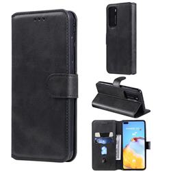 Retro Calf Matte Leather Wallet Phone Case for Huawei P40 - Black