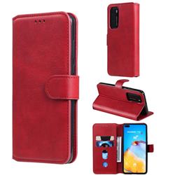 Retro Calf Matte Leather Wallet Phone Case for Huawei P40 - Red