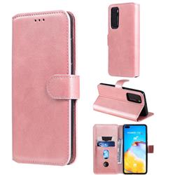 Retro Calf Matte Leather Wallet Phone Case for Huawei P40 - Pink