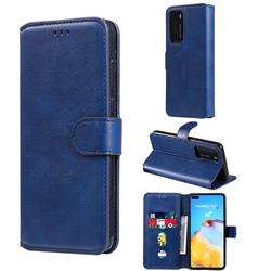Retro Calf Matte Leather Wallet Phone Case for Huawei P40 - Blue