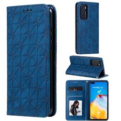 Intricate Embossing Four Leaf Clover Leather Wallet Case for Huawei P40 - Dark Blue