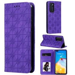 Intricate Embossing Four Leaf Clover Leather Wallet Case for Huawei P40 - Purple