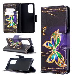 Golden Shining Butterfly Leather Wallet Case for Huawei P40
