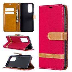 Jeans Cowboy Denim Leather Wallet Case for Huawei P40 - Red