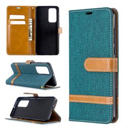 Jeans Cowboy Denim Leather Wallet Case for Huawei P40 - Green