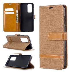 Jeans Cowboy Denim Leather Wallet Case for Huawei P40 - Brown