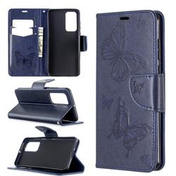 Embossing Double Butterfly Leather Wallet Case for Huawei P40 - Dark Blue