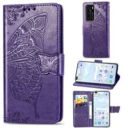 Embossing Mandala Flower Butterfly Leather Wallet Case for Huawei P40 - Dark Purple