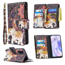 Totem Flower Elephant Binfen Color BF03 Retro Zipper Leather Wallet Phone Case for Huawei P40