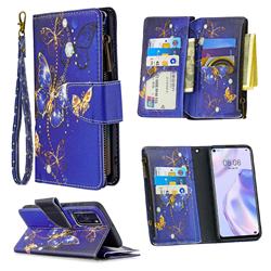 Purple Butterfly Binfen Color BF03 Retro Zipper Leather Wallet Phone Case for Huawei P40