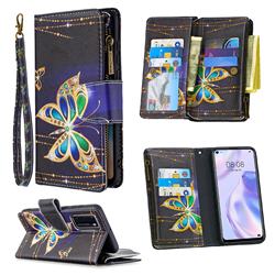 Golden Shining Butterfly Binfen Color BF03 Retro Zipper Leather Wallet Phone Case for Huawei P40