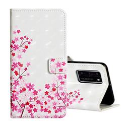 Cherry Blossom 3D Painted Leather Phone Wallet Case for Huawei P40