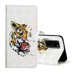 Toothed Tiger 3D Painted Leather Phone Wallet Case for Huawei P40
