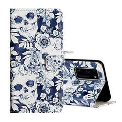 Skull Flower 3D Painted Leather Phone Wallet Case for Huawei P40