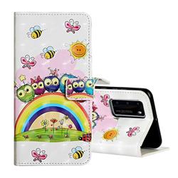 Rainbow Owl Family 3D Painted Leather Phone Wallet Case for Huawei P40