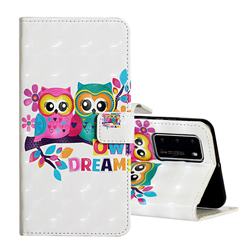 Couple Owl 3D Painted Leather Phone Wallet Case for Huawei P40