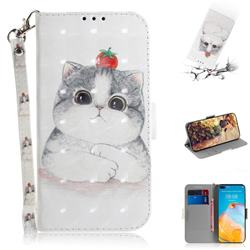Cute Tomato Cat 3D Painted Leather Wallet Phone Case for Huawei P40
