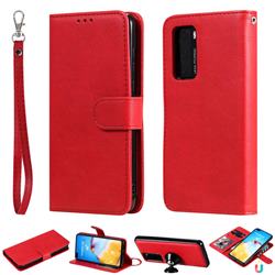 Retro Greek Detachable Magnetic PU Leather Wallet Phone Case for Huawei P40 - Red