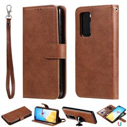 Retro Greek Detachable Magnetic PU Leather Wallet Phone Case for Huawei P40 - Brown