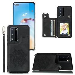 Luxury Mandala Multi-function Magnetic Card Slots Stand Leather Back Cover for Huawei P40 - Black