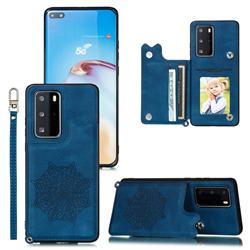 Luxury Mandala Multi-function Magnetic Card Slots Stand Leather Back Cover for Huawei P40 - Blue