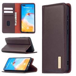 Binfen Color BF06 Luxury Classic Genuine Leather Detachable Magnet Holster Cover for Huawei P40 - Dark Brown