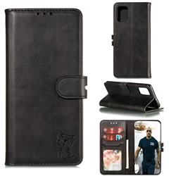 Embossing Happy Cat Leather Wallet Case for Huawei P40 - Black