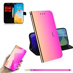 Shining Mirror Like Surface Leather Wallet Case for Huawei P40 - Rainbow Gradient