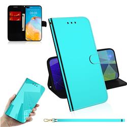 Shining Mirror Like Surface Leather Wallet Case for Huawei P40 - Mint Green
