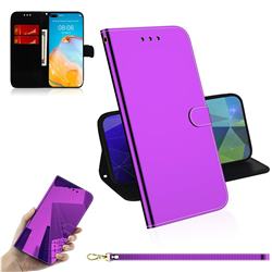 Shining Mirror Like Surface Leather Wallet Case for Huawei P40 - Purple