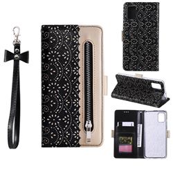 Luxury Lace Zipper Stitching Leather Phone Wallet Case for Huawei P40 - Black
