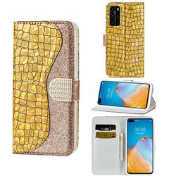 Glitter Diamond Buckle Laser Stitching Leather Wallet Phone Case for Huawei P40 - Gold