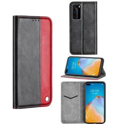 Classic Business Ultra Slim Magnetic Sucking Stitching Flip Cover for Huawei P40 - Red