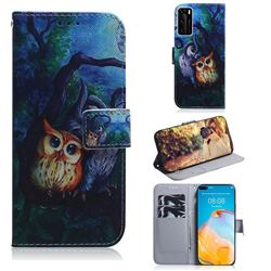 Oil Painting Owl PU Leather Wallet Case for Huawei P40