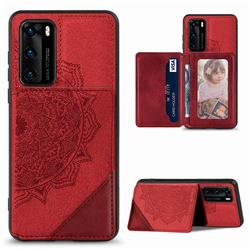 Mandala Flower Cloth Multifunction Stand Card Leather Phone Case for Huawei P40 - Red
